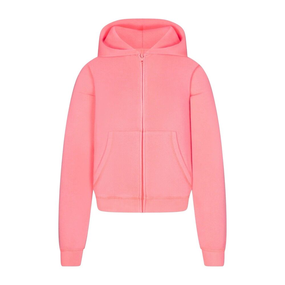 SKIMS M MODAL FRENCH TERRY CLASSIC ZIP UP HOODIE | CORAL - CORAL / M x 1